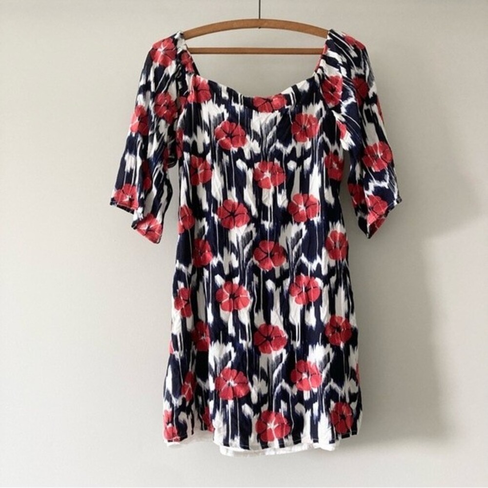 Trina Turk Dress Blue Ikat Floral Embroidered On Off Shoulder S
